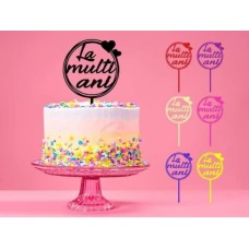 Cake Topper La multi ani in cerc cu inimioare din lemn MDF 23x12cm